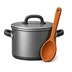 Icon of a stainless steel pot and spoon for the fully equipped kitchens at Entrada 417 and 611.