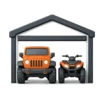 3D illustration of a large 2-car garage at Entrada Moab, secure for Jeep and ATV storage.